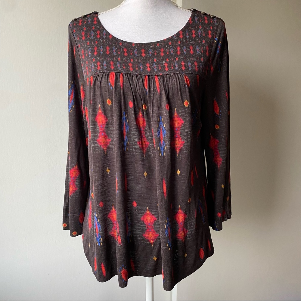 Lucky Brand Shirt Size Medium Boho Soft Smock Black Red Comfy EUC Worn Once